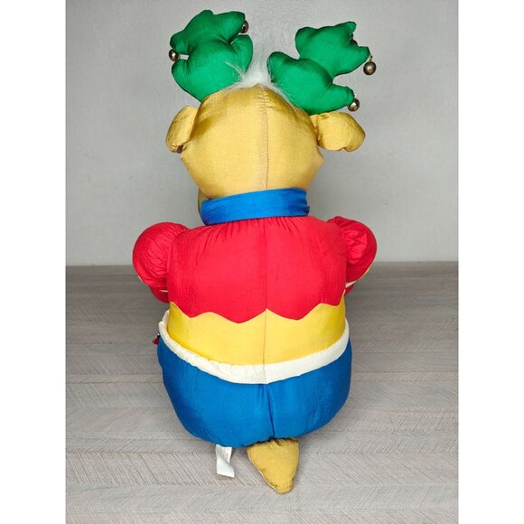 Vintage Christmas Reindeer Puffalump Nylon Plush With Bells 18" New With Tags - Picture 8 of 9